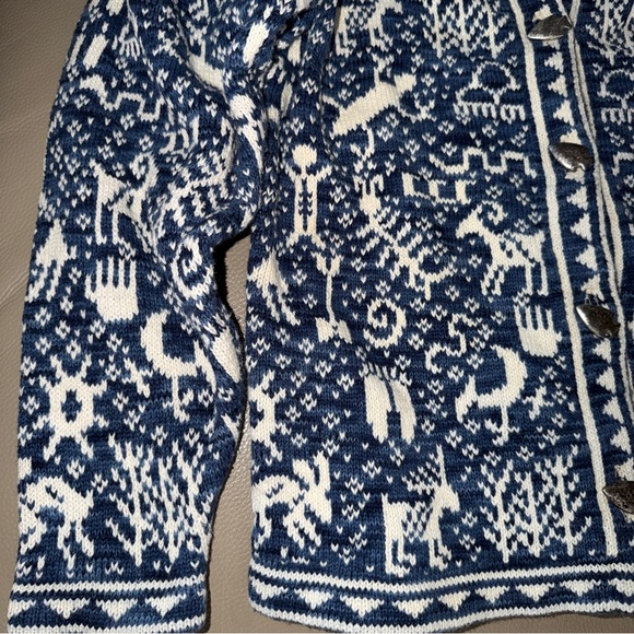 Sage Greek Liz Ence Blue/White Sweater sz S Celtic Paleolithic Arrowhead Buttons - Picture 5 of 16